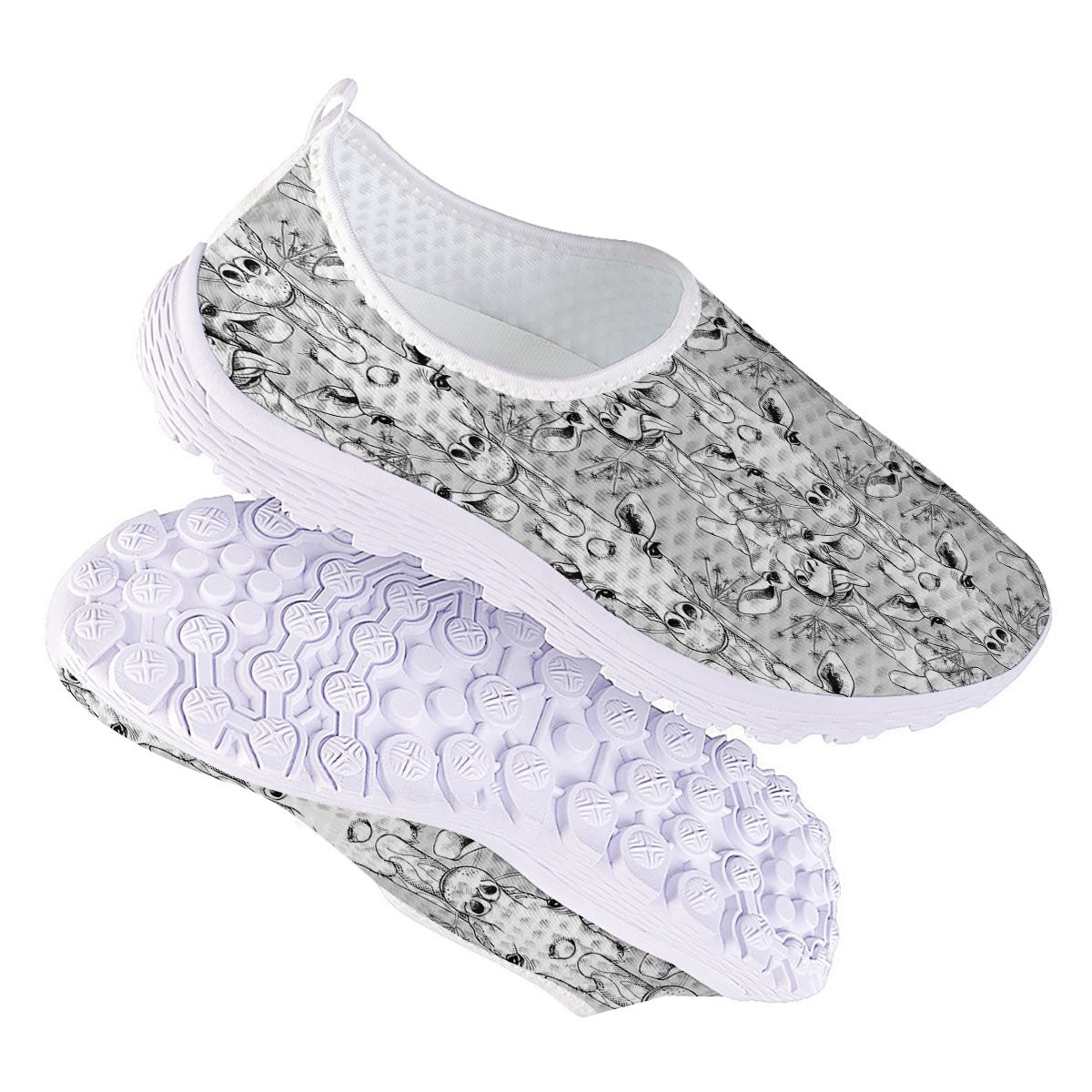 Cartoon Giraffe White And Black Print Nurse Shoes-grizzshop