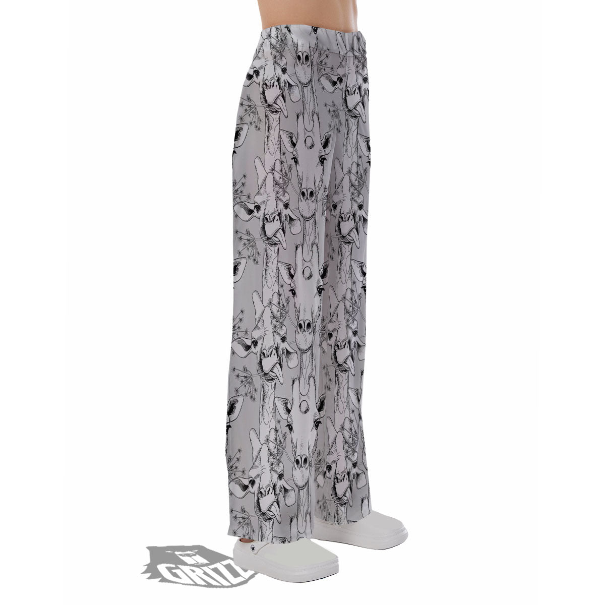 Cartoon Giraffe White And Black Print Pajama Pants-grizzshop