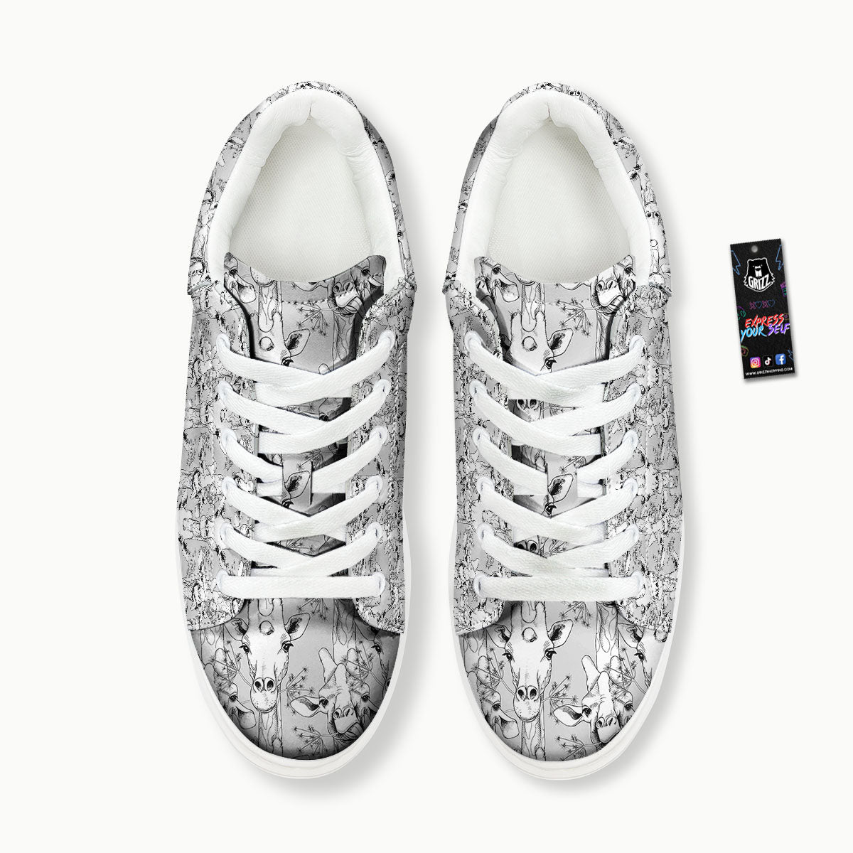 Cartoon Giraffe White And Black Print Platform Shoes-grizzshop