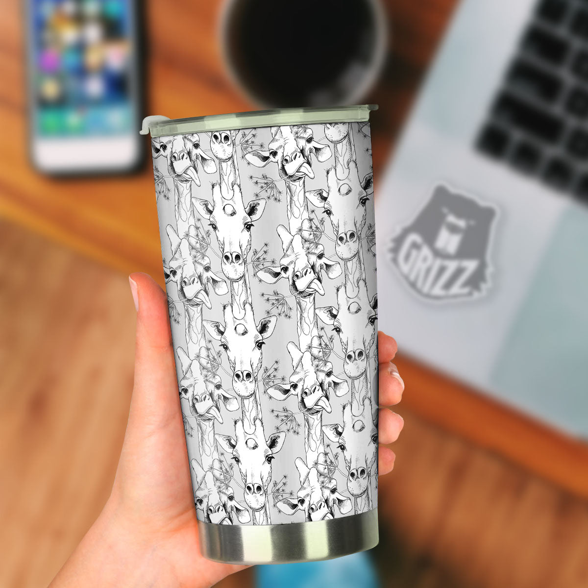 Cartoon Giraffe White And Black Print Tumbler-grizzshop