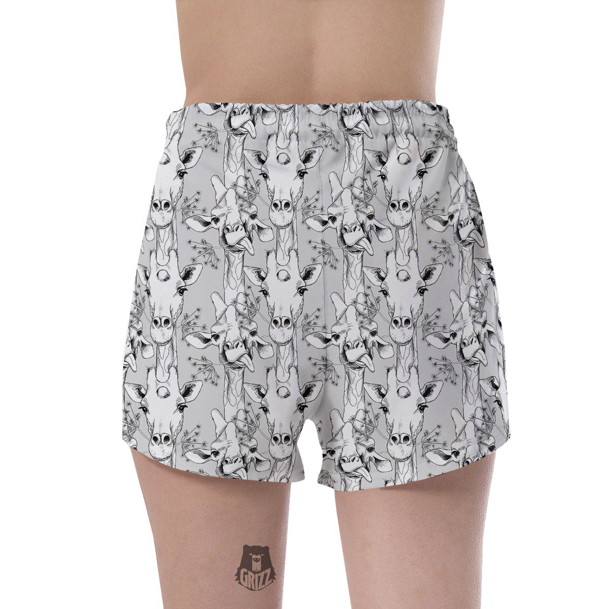 Cartoon Giraffe White And Black Print Women's Shorts-grizzshop