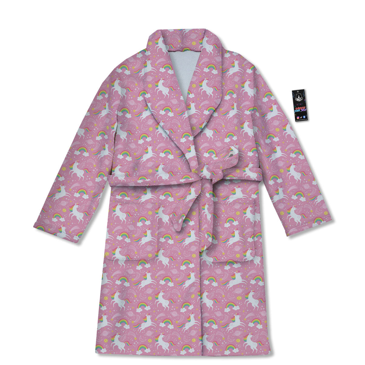 Cartoon Girly Unicorn Print Pattern Bathrobe-grizzshop