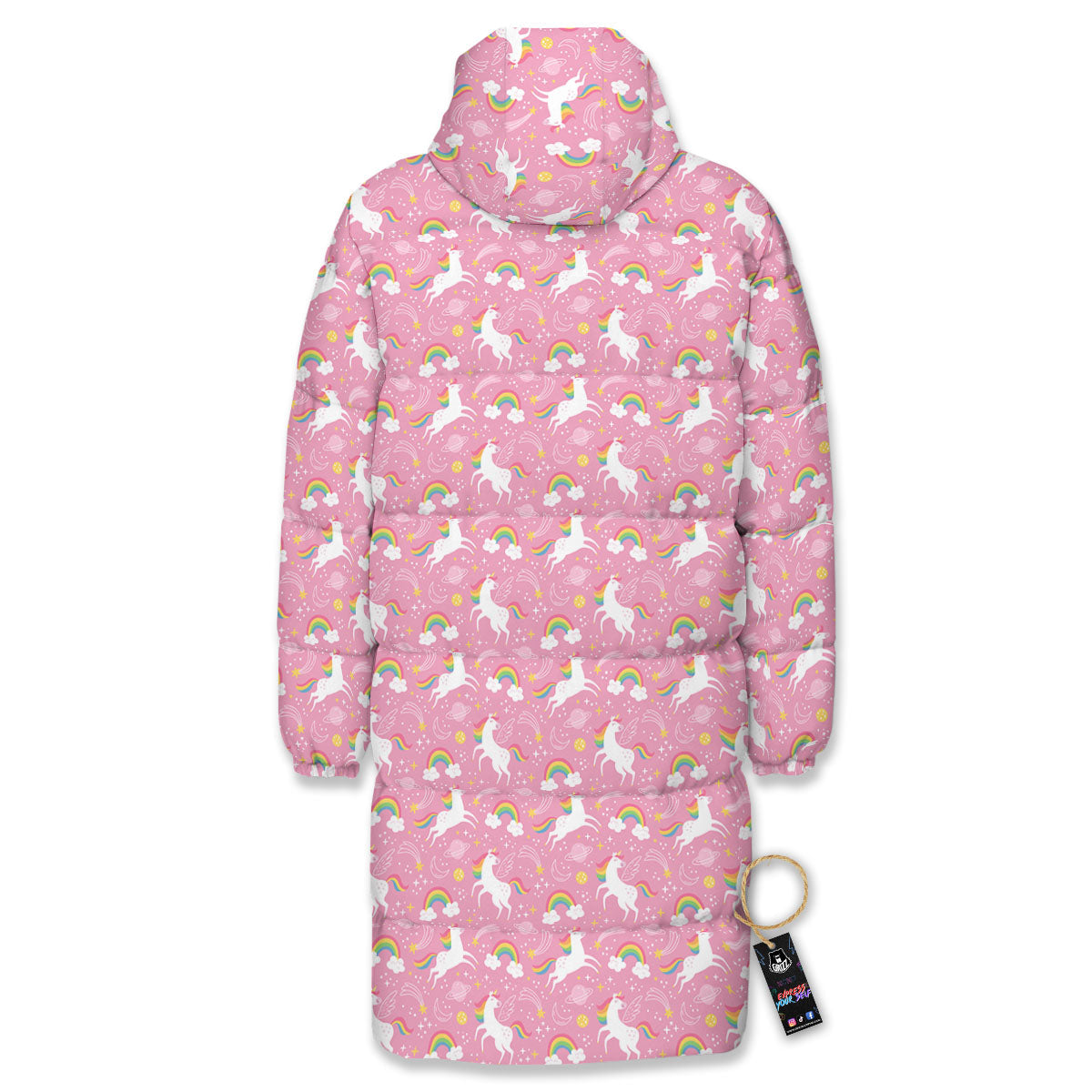 Cartoon Girly Unicorn Print Pattern Long Down Jacket-grizzshop