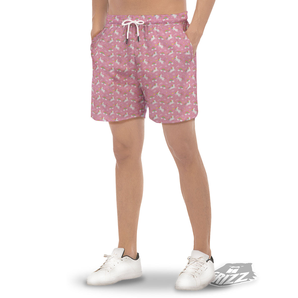Cartoon Girly Unicorn Print Pattern Men's Gym Shorts-grizzshop