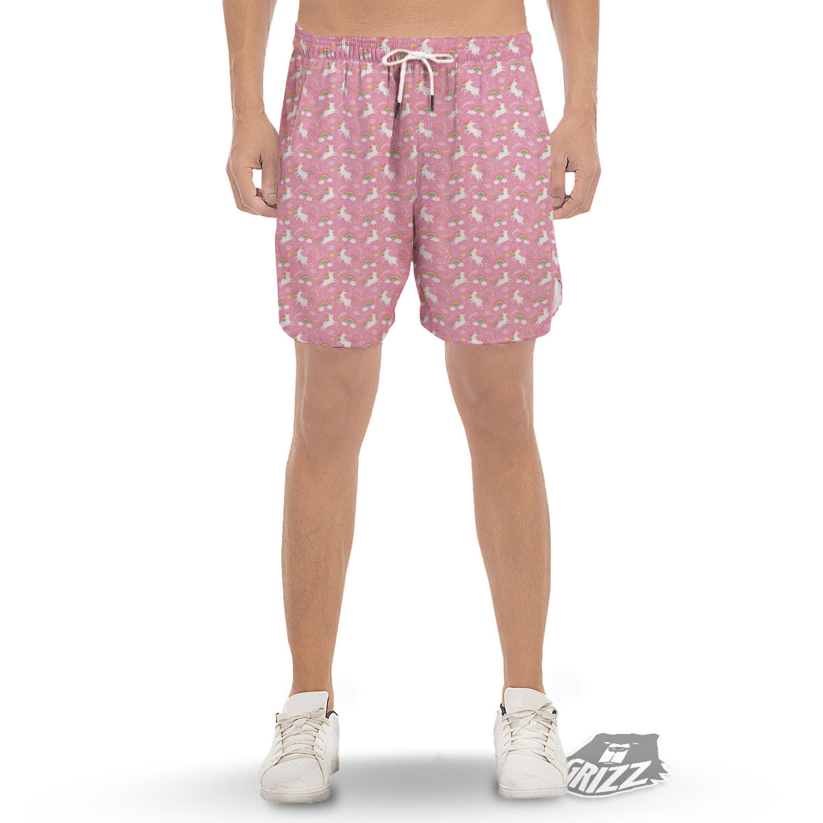 Cartoon Girly Unicorn Print Pattern Men's Gym Shorts-grizzshop