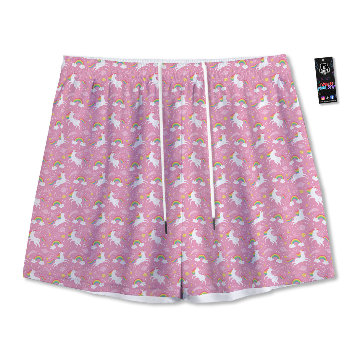 Cartoon Girly Unicorn Print Pattern Mesh Shorts