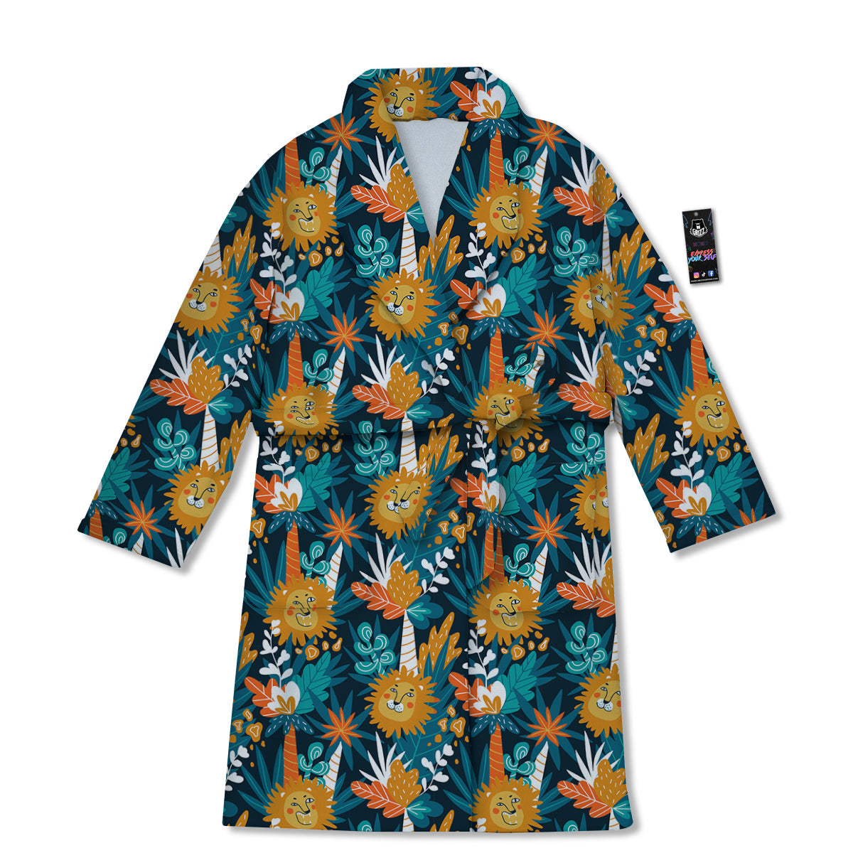 Cartoon Lion And Forest Print Pattern Bathrobe-grizzshop