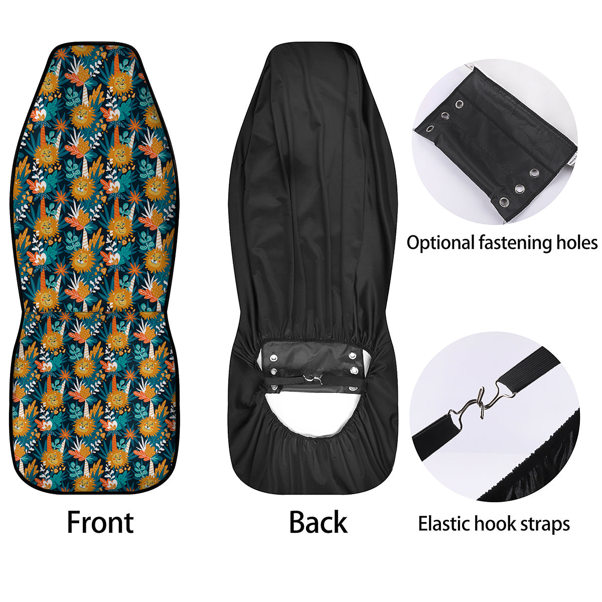 Cartoon Lion And Forest Print Pattern Car Seat Covers-grizzshop
