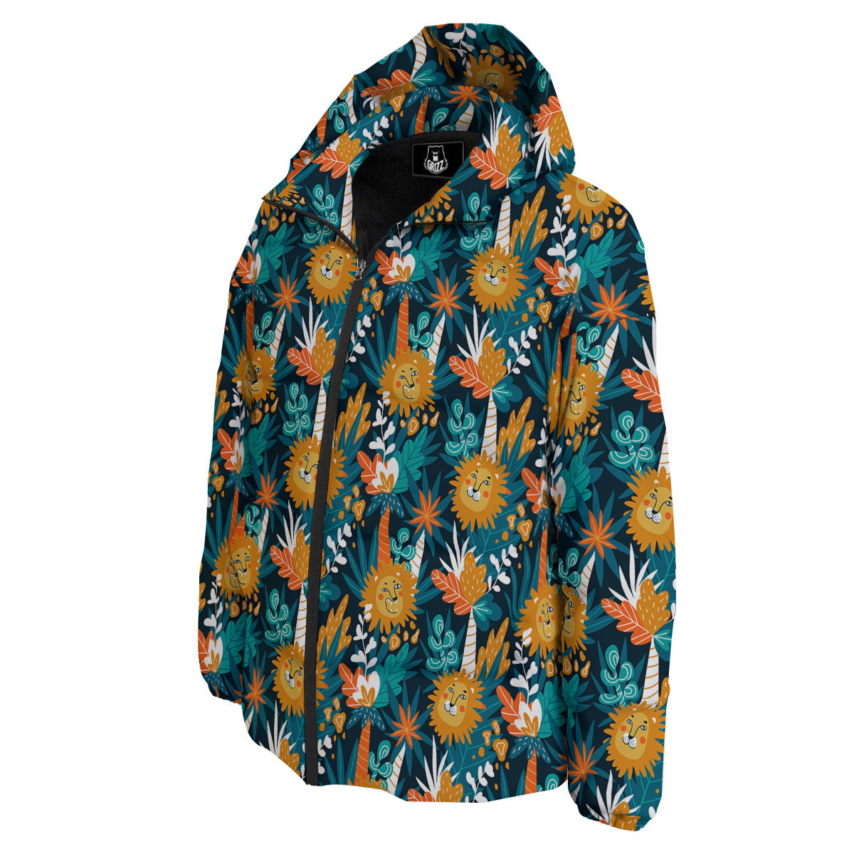 Cartoon Lion And Forest Print Pattern Down Jacket-grizzshop