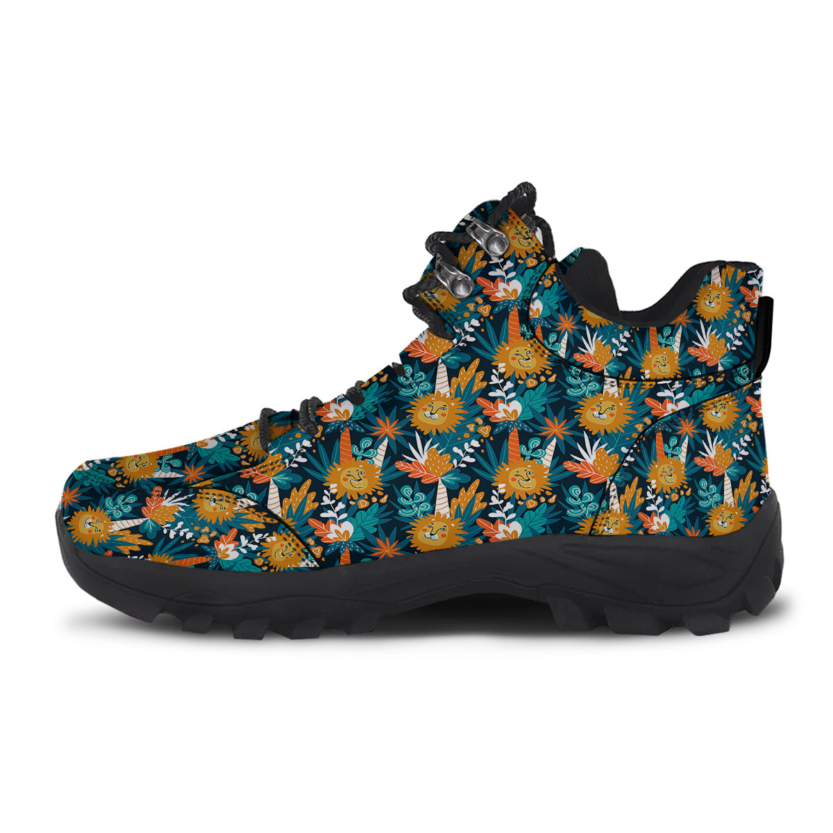 Cartoon Lion And Forest Print Pattern Hiking Shoes-grizzshop
