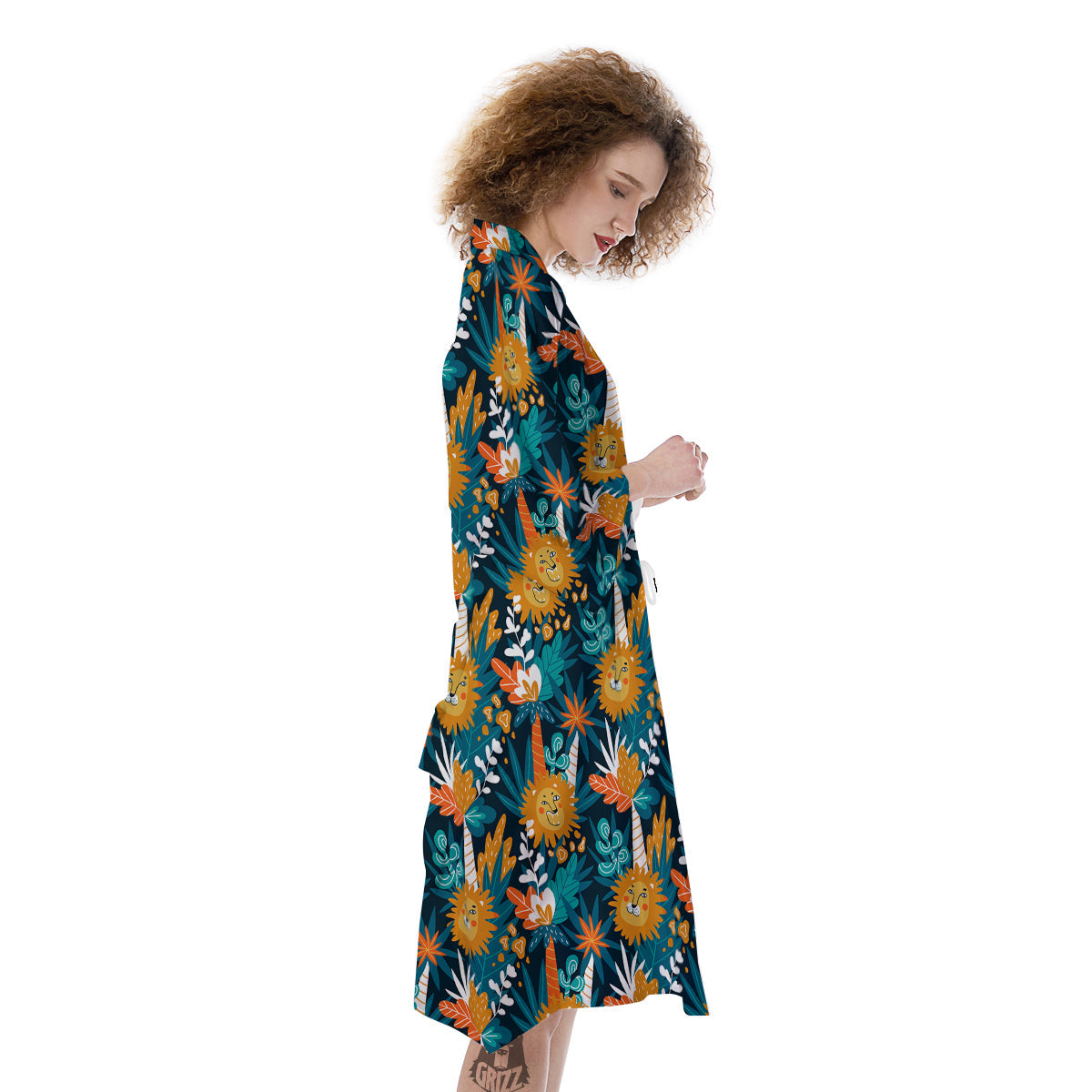 Cartoon Lion And Forest Print Pattern Kimono-grizzshop