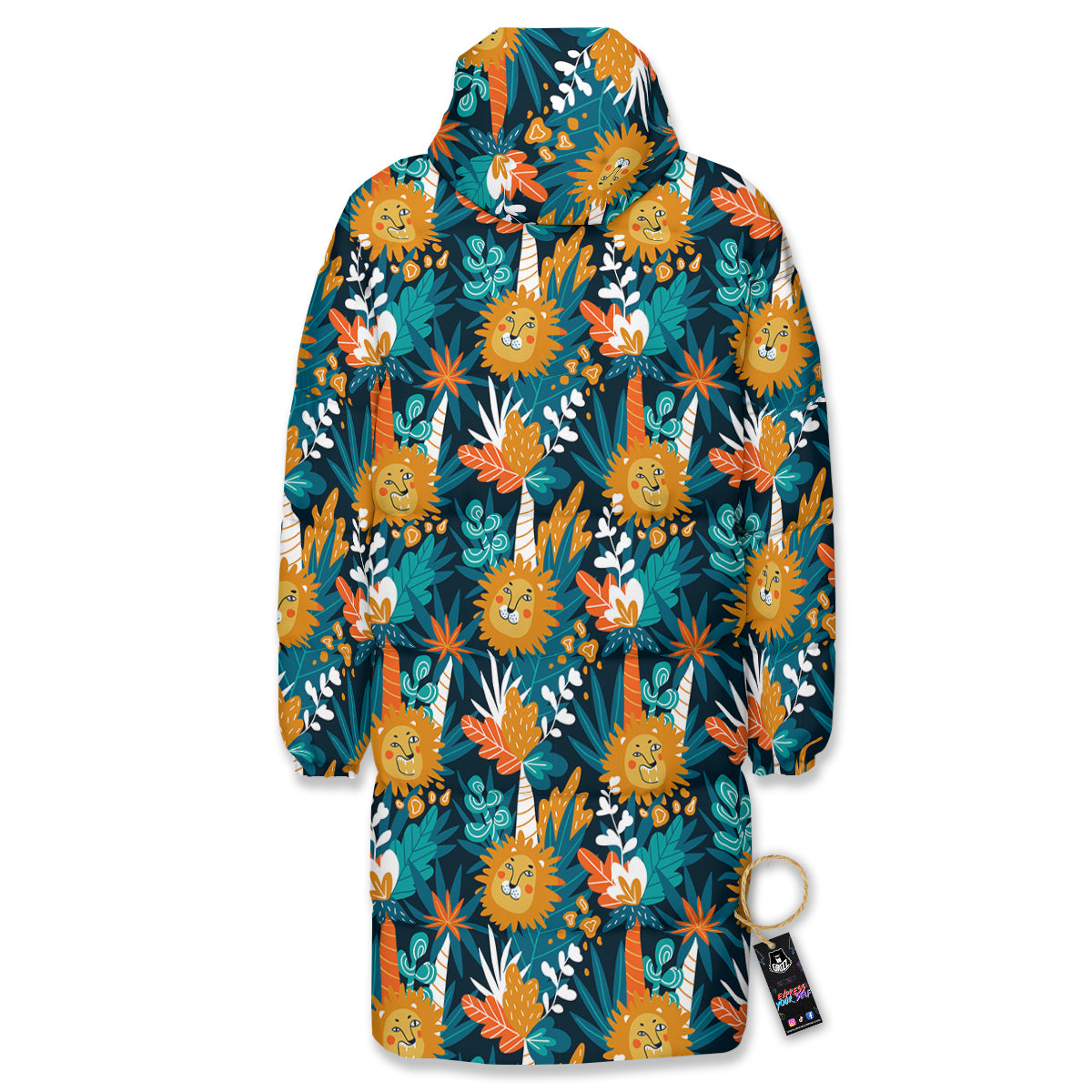 Cartoon Lion And Forest Print Pattern Long Down Jacket-grizzshop