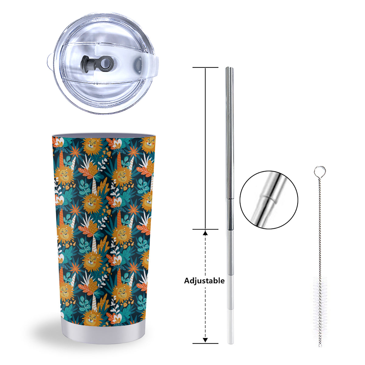 Cartoon Lion And Forest Print Pattern Tumbler-grizzshop