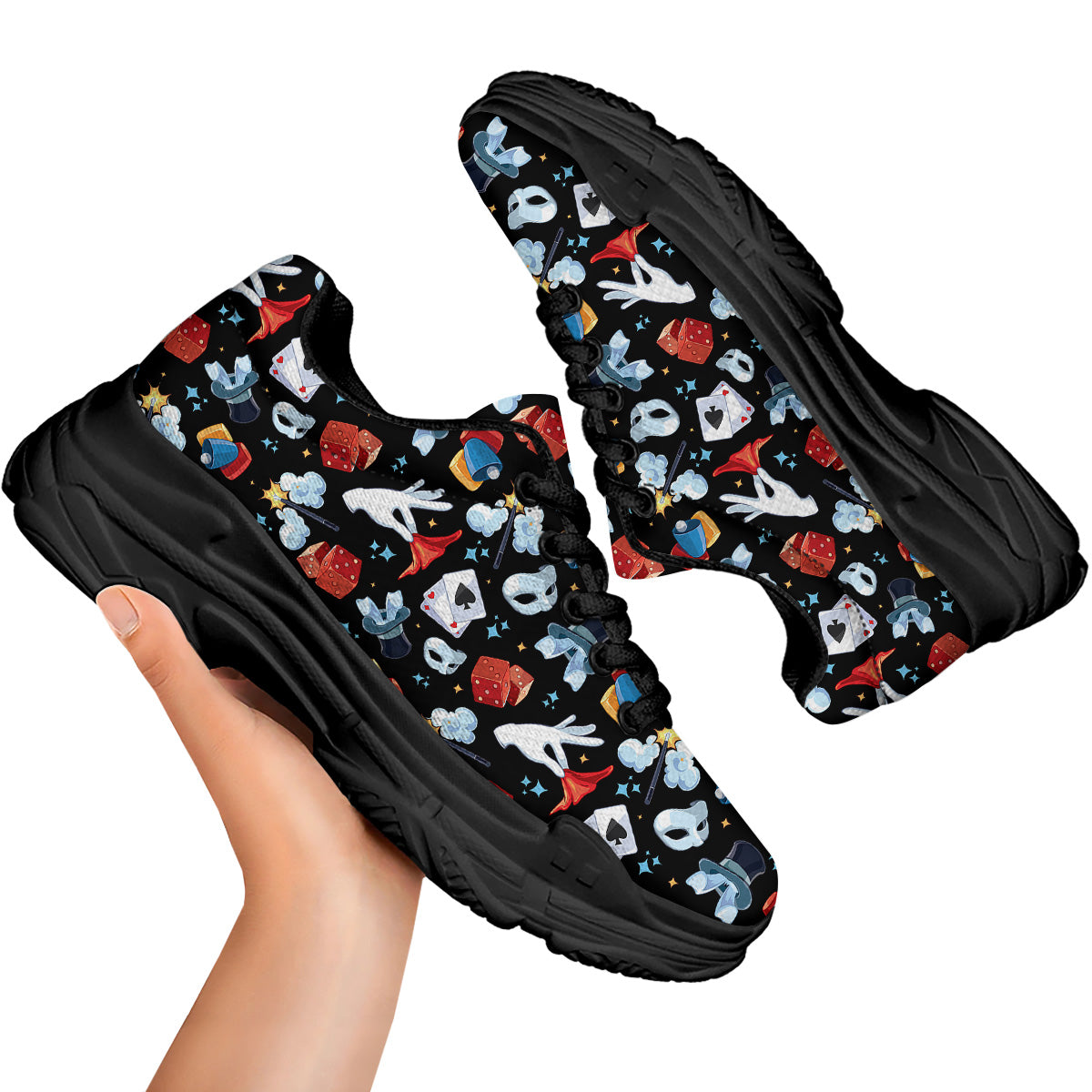 Cartoon Magic Show Print Pattern Black Chunky Shoes-grizzshop
