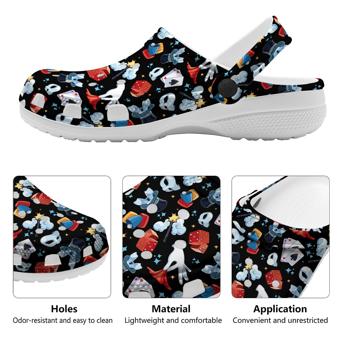 Cartoon Magic Show Print Pattern Clog-grizzshop