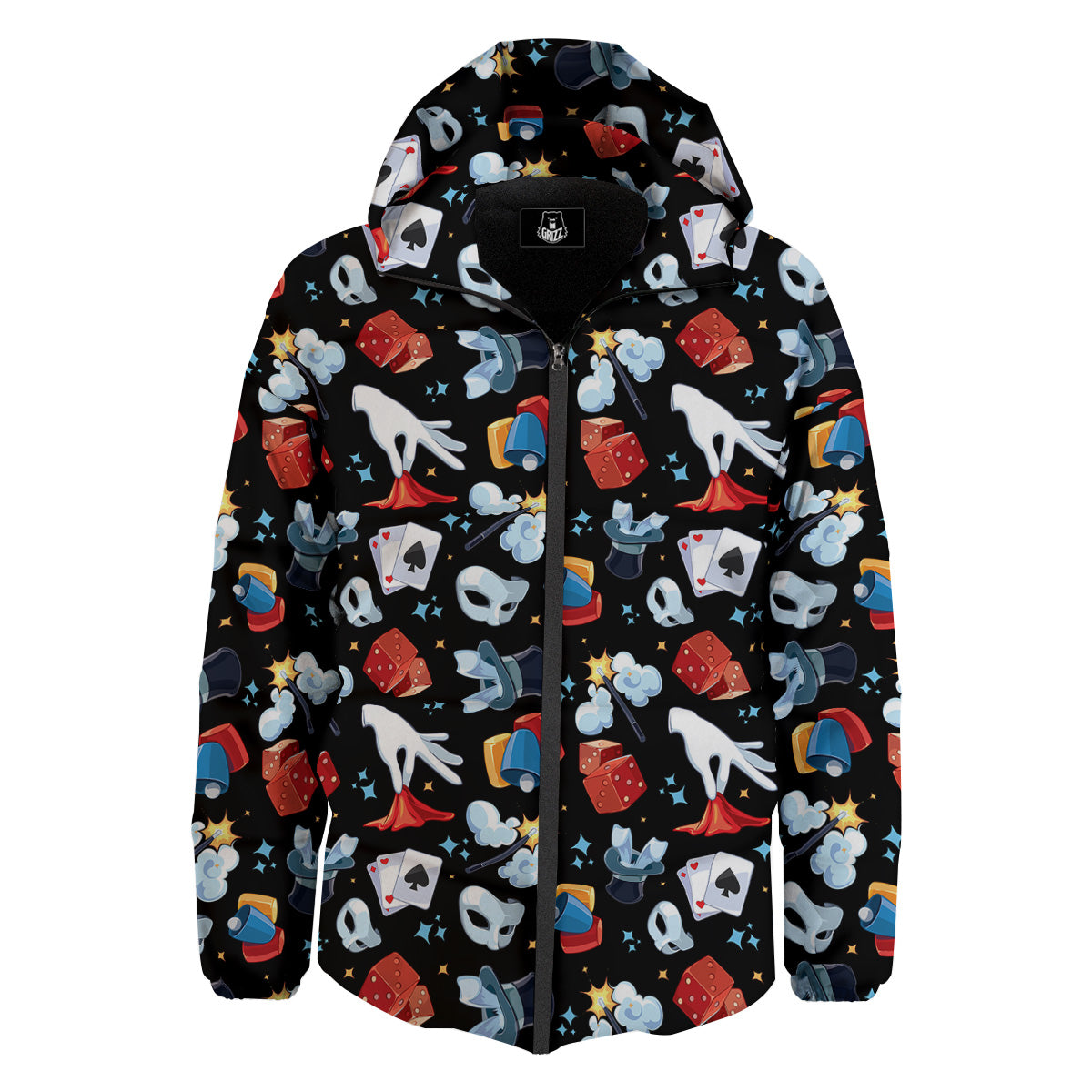 Cartoon Magic Show Print Pattern Down Jacket-grizzshop
