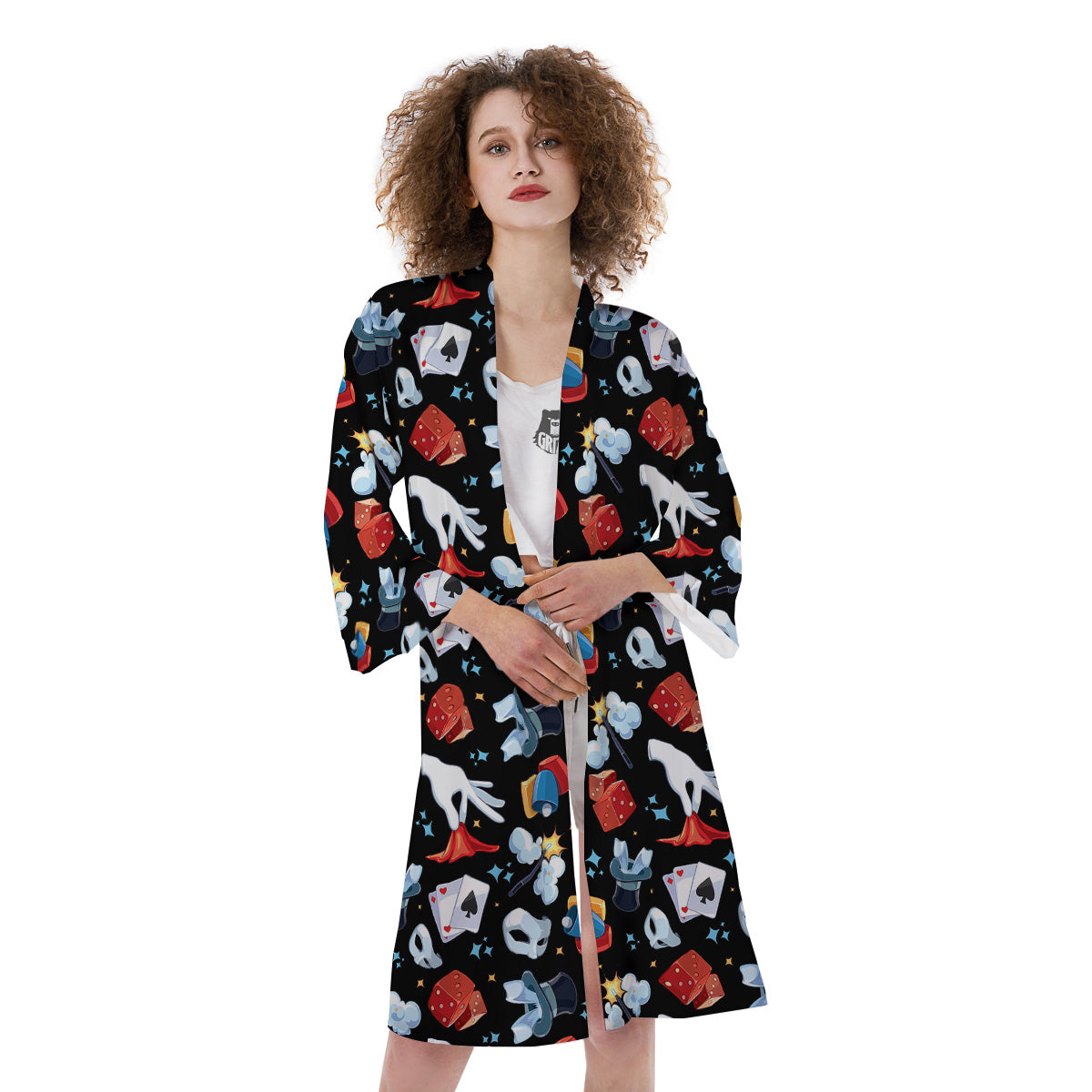 Cartoon Magic Show Print Pattern Kimono-grizzshop