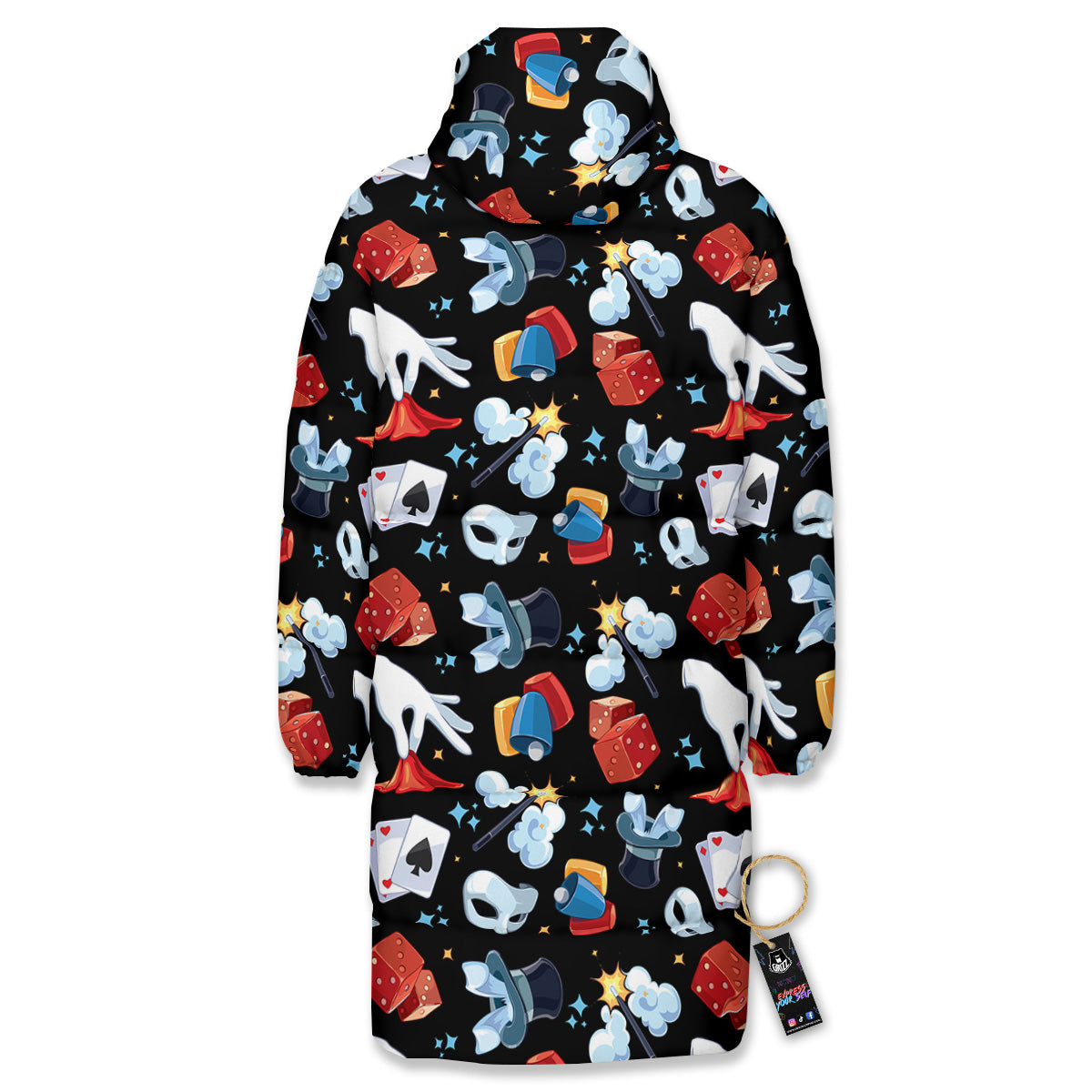 Cartoon Magic Show Print Pattern Long Down Jacket-grizzshop