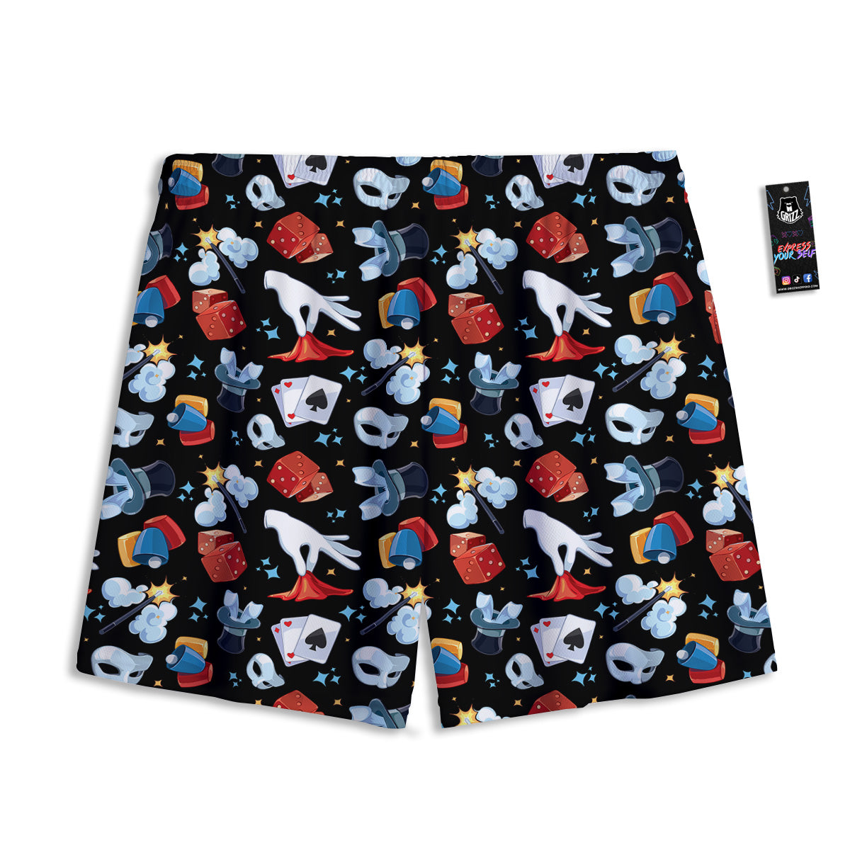 Cartoon Magic Show Print Pattern Mesh Shorts-grizzshop