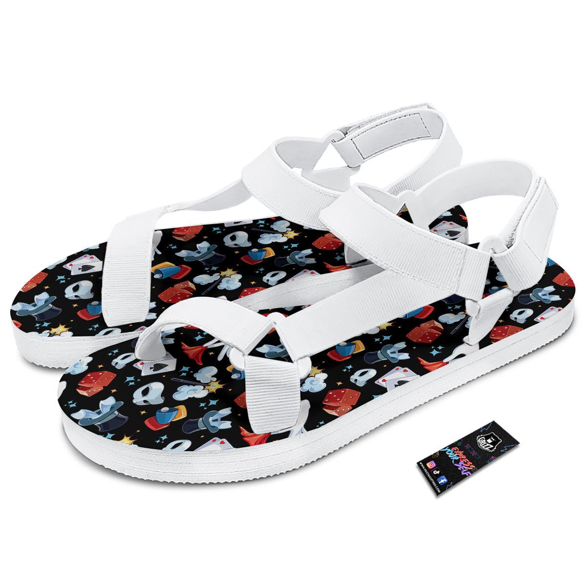 Cartoon Magic Show Print Pattern White Open Toe Sandals-grizzshop