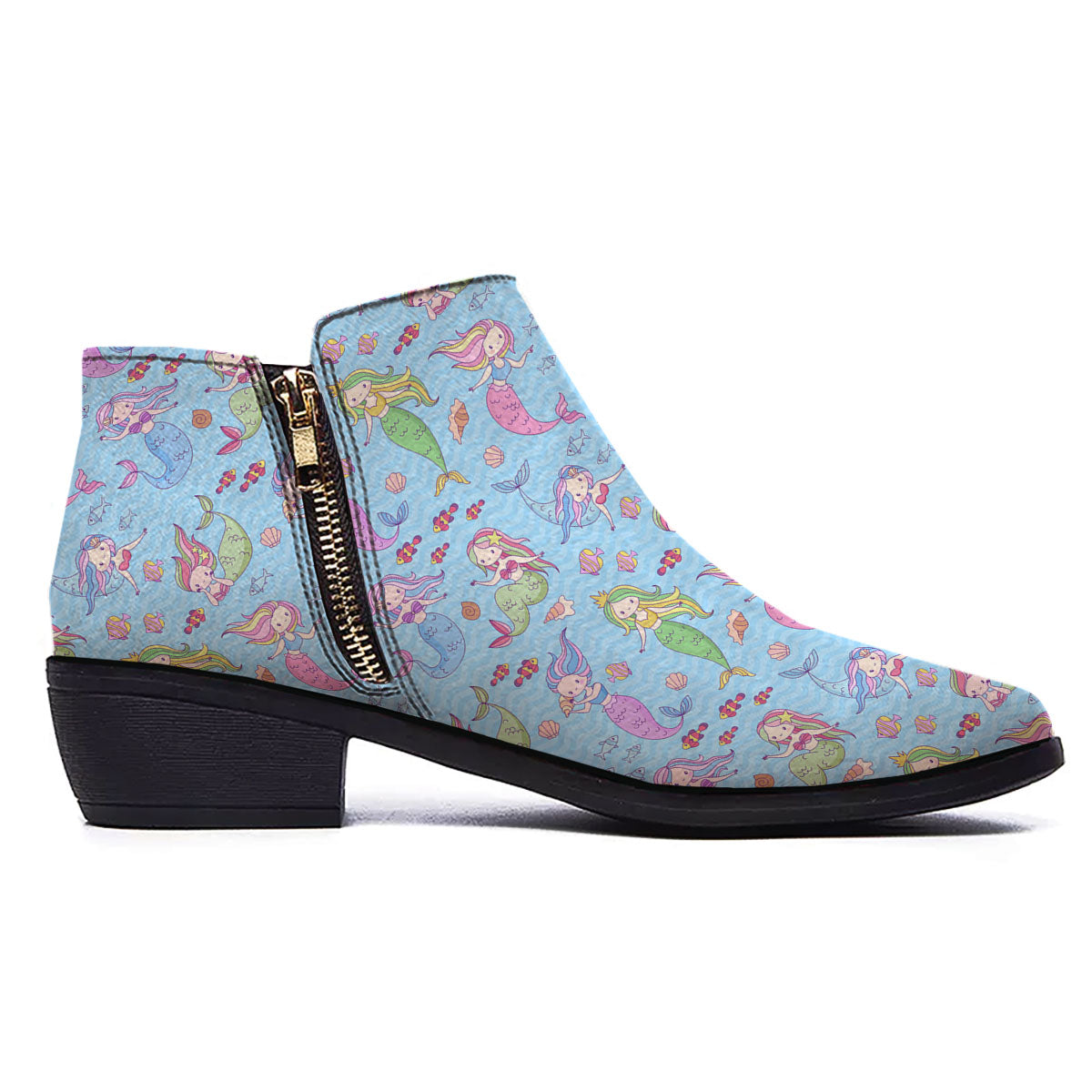 Cartoon Mermaid Print Pattern Ankle Boots-grizzshop