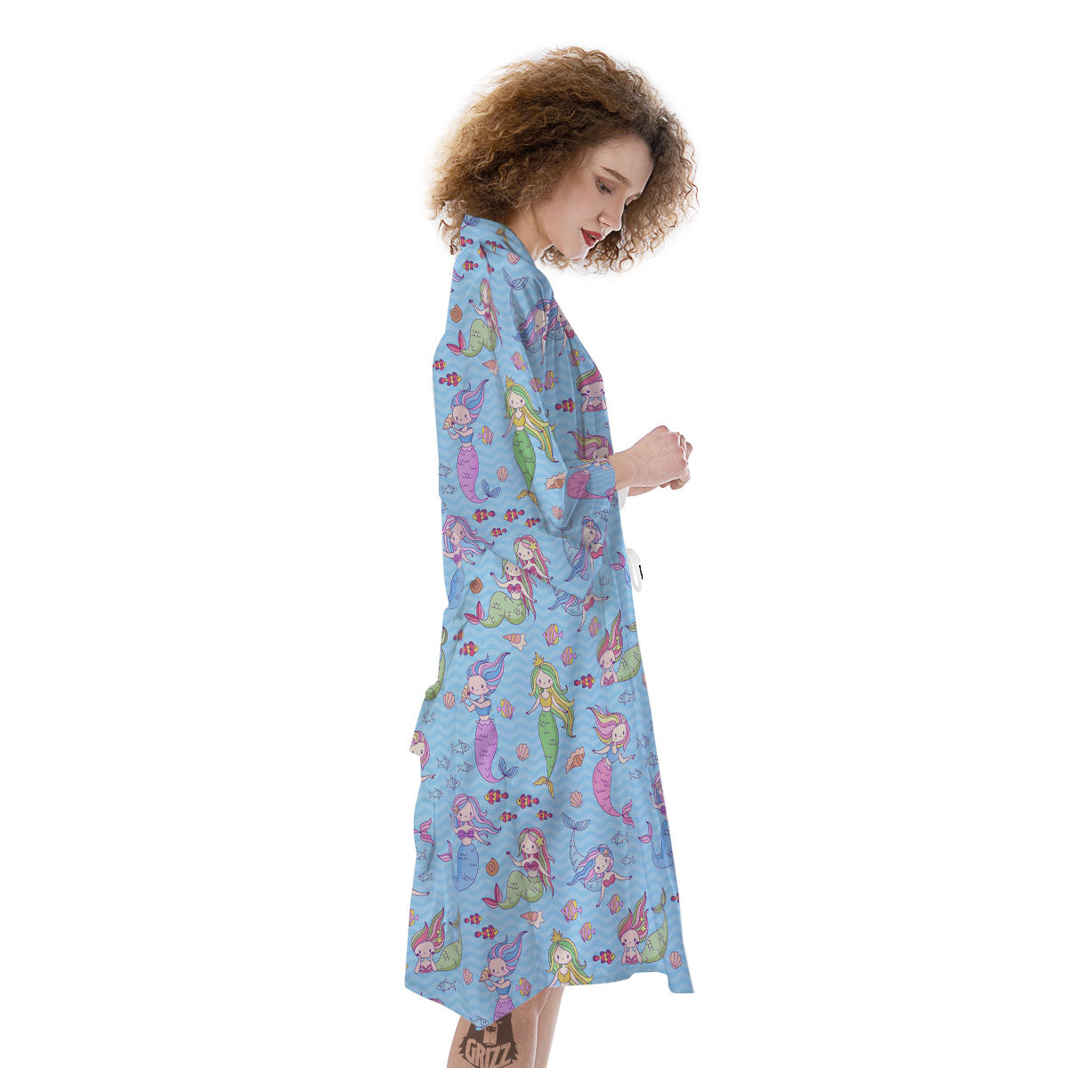 Cartoon Mermaid Print Pattern Kimono-grizzshop