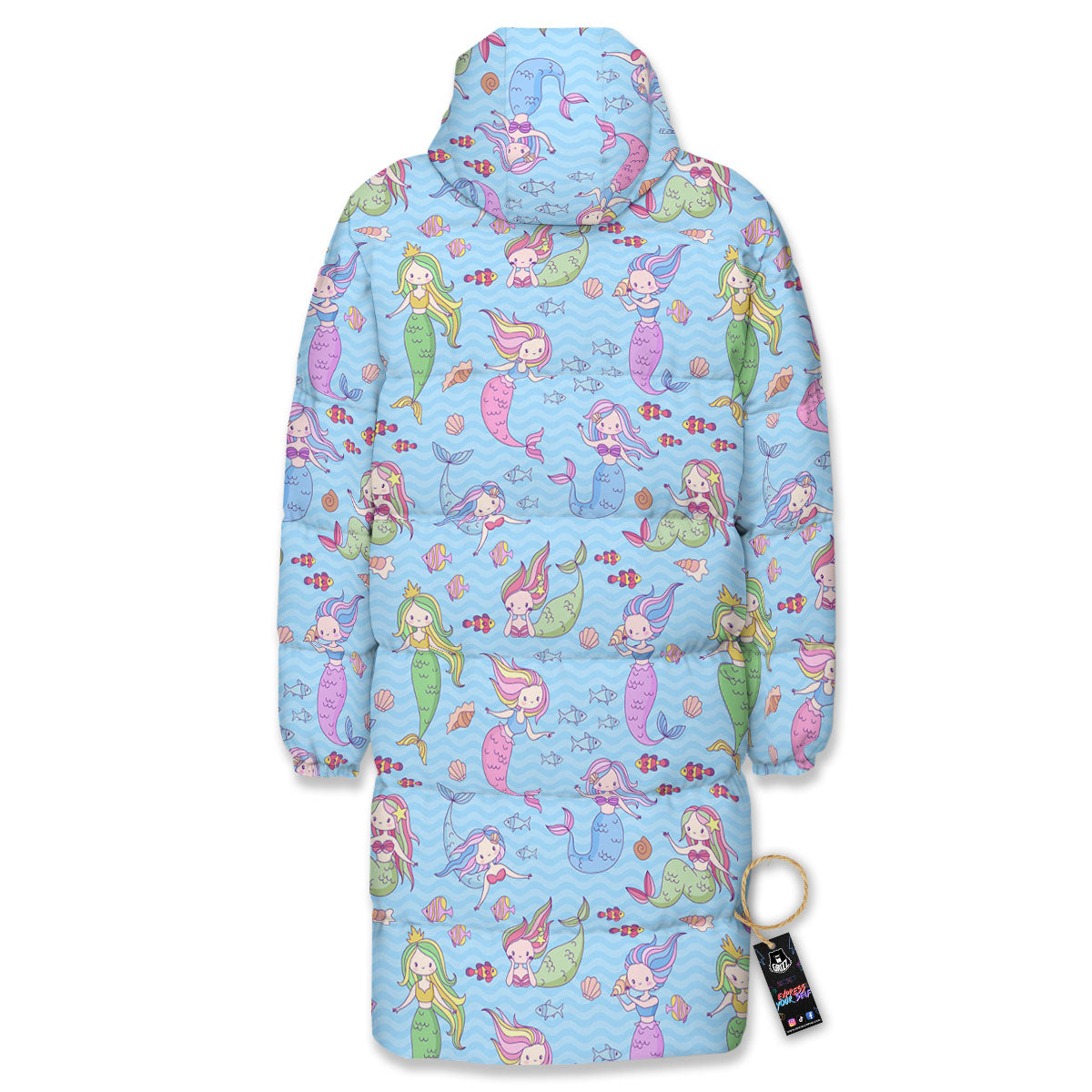 Cartoon Mermaid Print Pattern Long Down Jacket-grizzshop