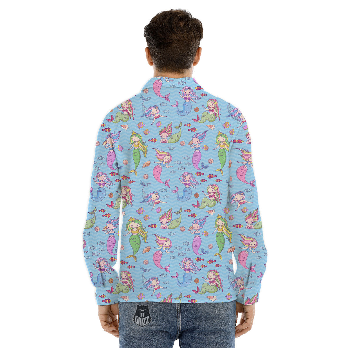 Cartoon Mermaid Print Pattern Men's Dress Shirts-grizzshop