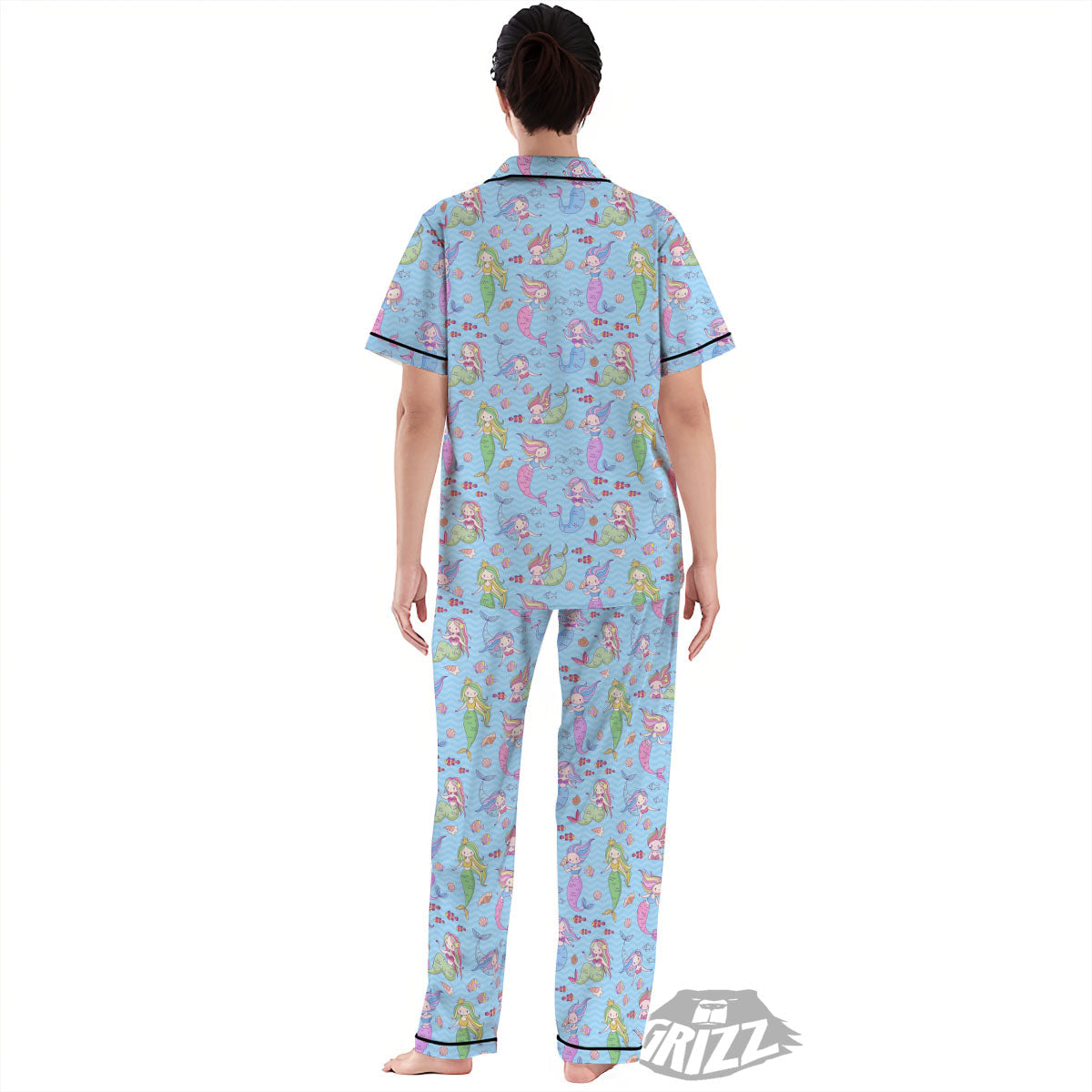 Cartoon Mermaid Print Pattern Women's Pajamas Set-grizzshop