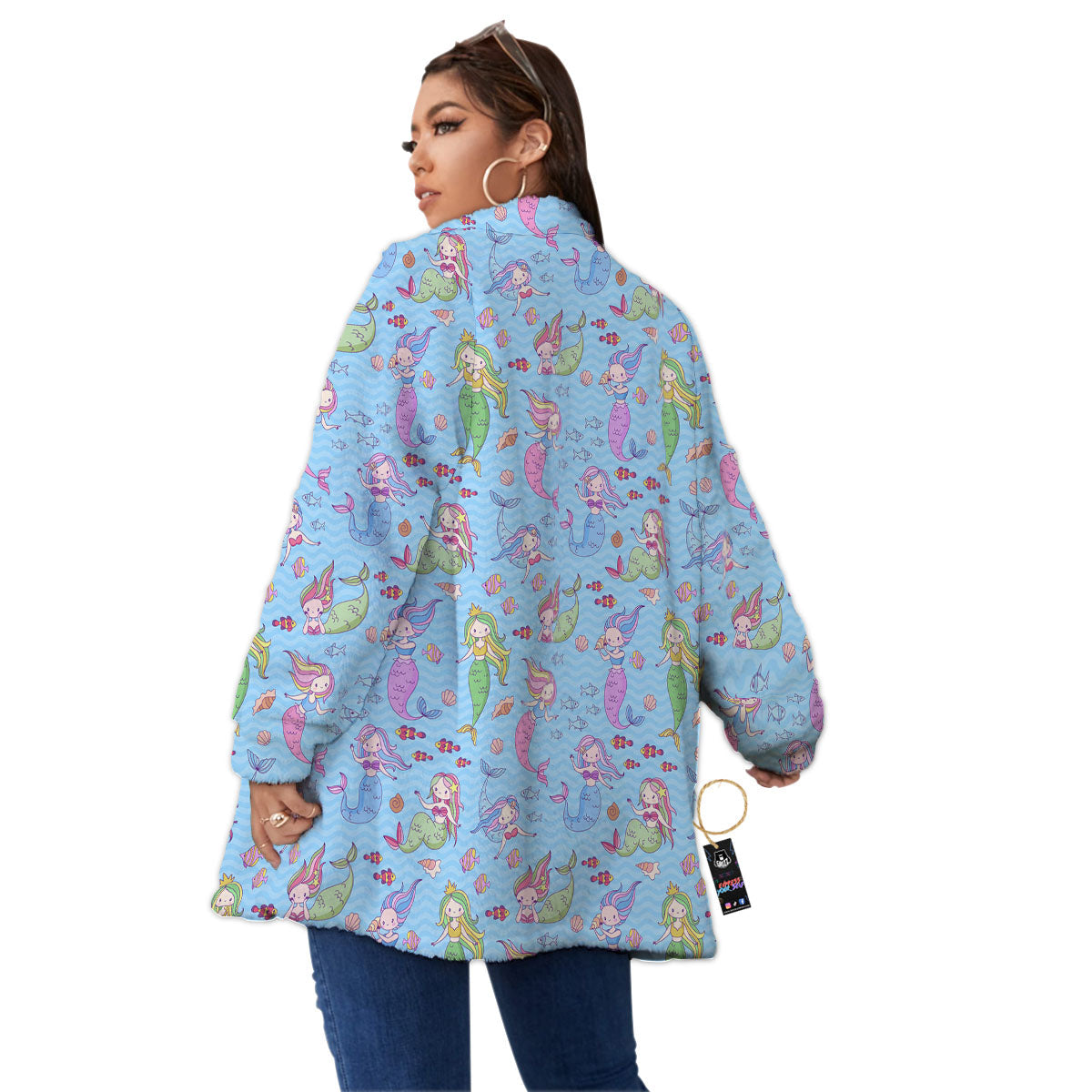 Cartoon Mermaid Print Pattern Women's Sherpa Jacket-grizzshop
