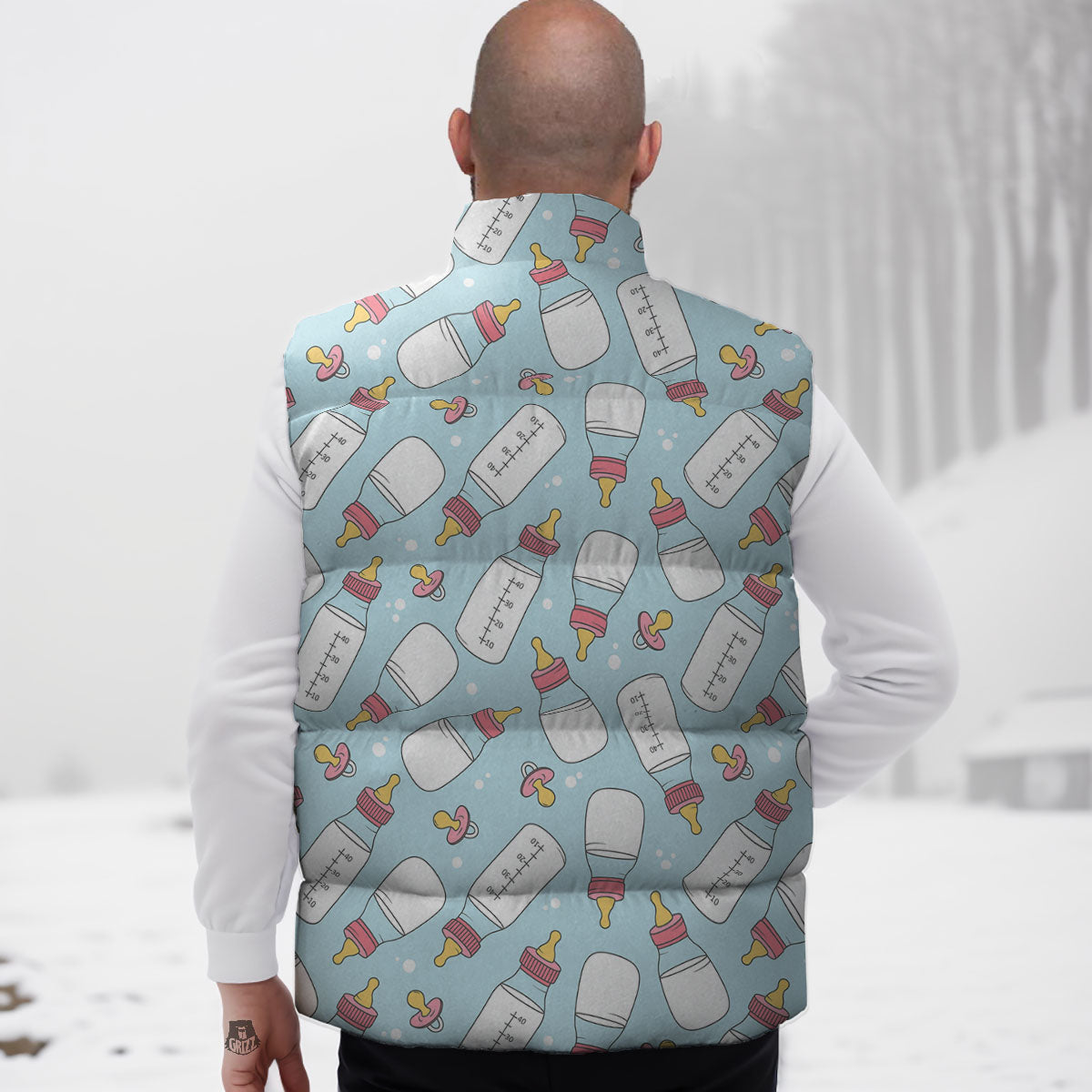 Cartoon Milk Bottle Print Pattern Down Vest-grizzshop