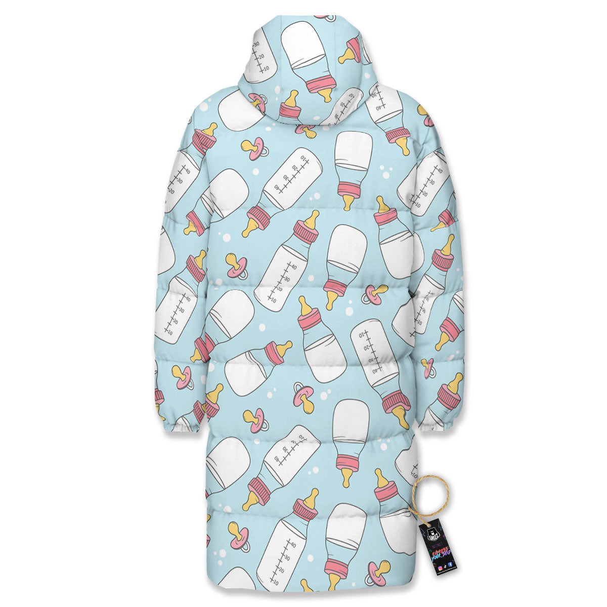 Cartoon Milk Bottle Print Pattern Long Down Jacket-grizzshop