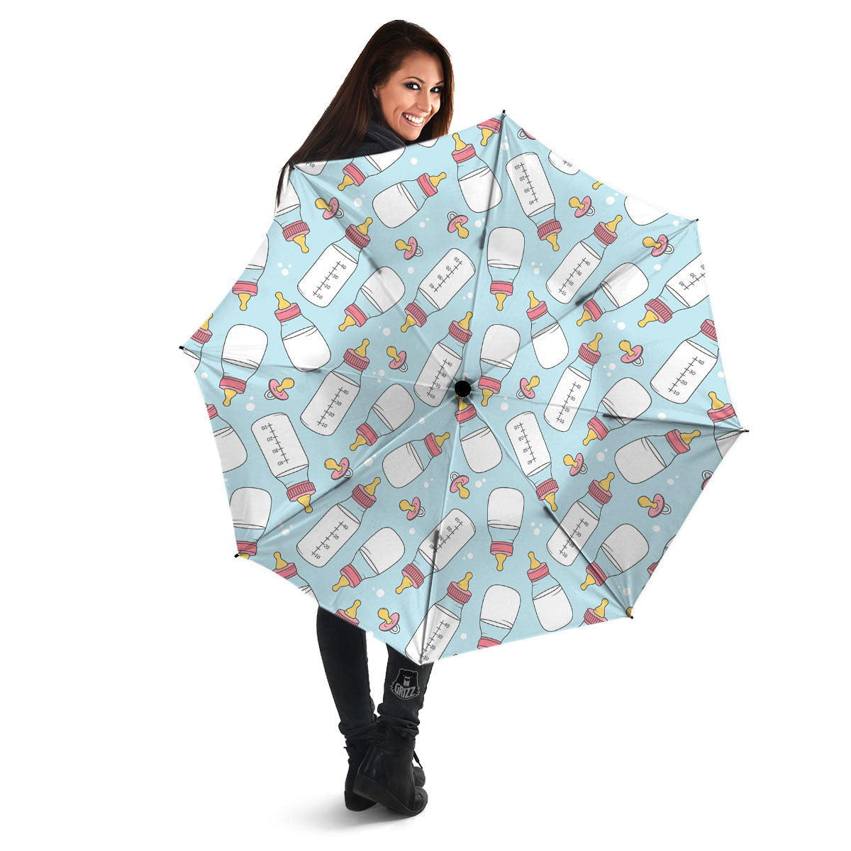 Cartoon Milk Bottle Print Pattern Umbrella-grizzshop