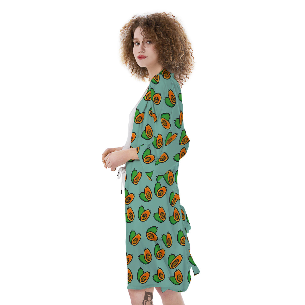 Cartoon Papaya Print Pattern Kimono-grizzshop