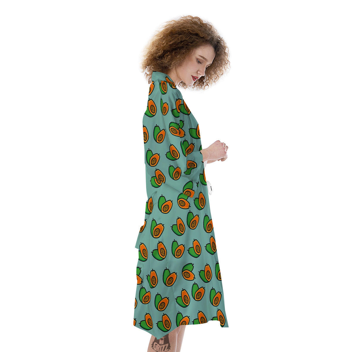 Cartoon Papaya Print Pattern Kimono-grizzshop