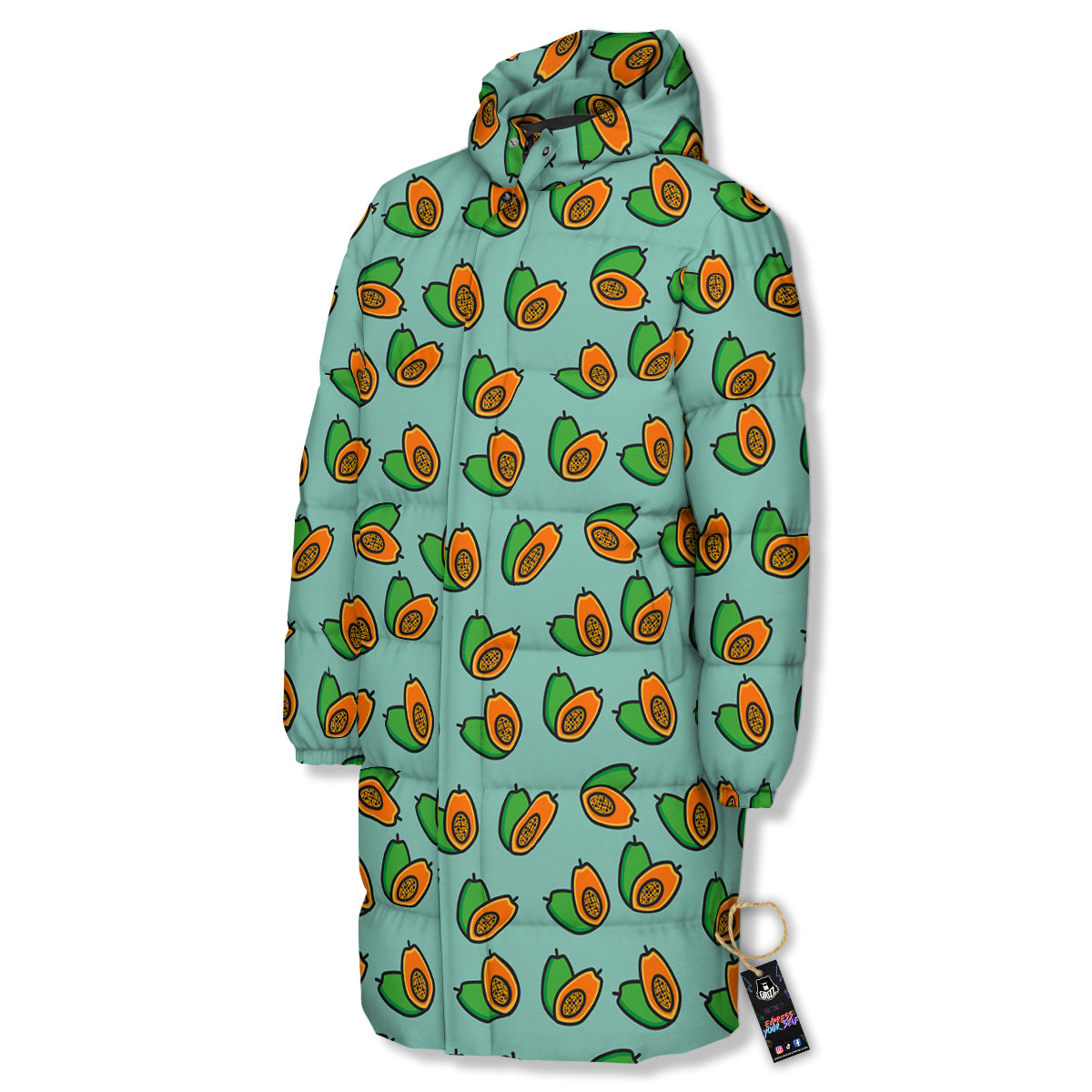 Cartoon Papaya Print Pattern Long Down Jacket-grizzshop