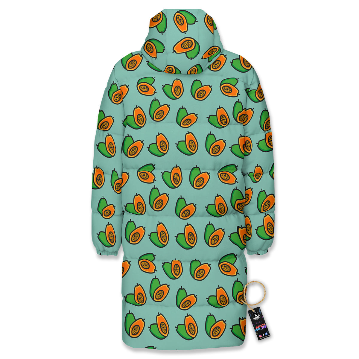 Cartoon Papaya Print Pattern Long Down Jacket-grizzshop