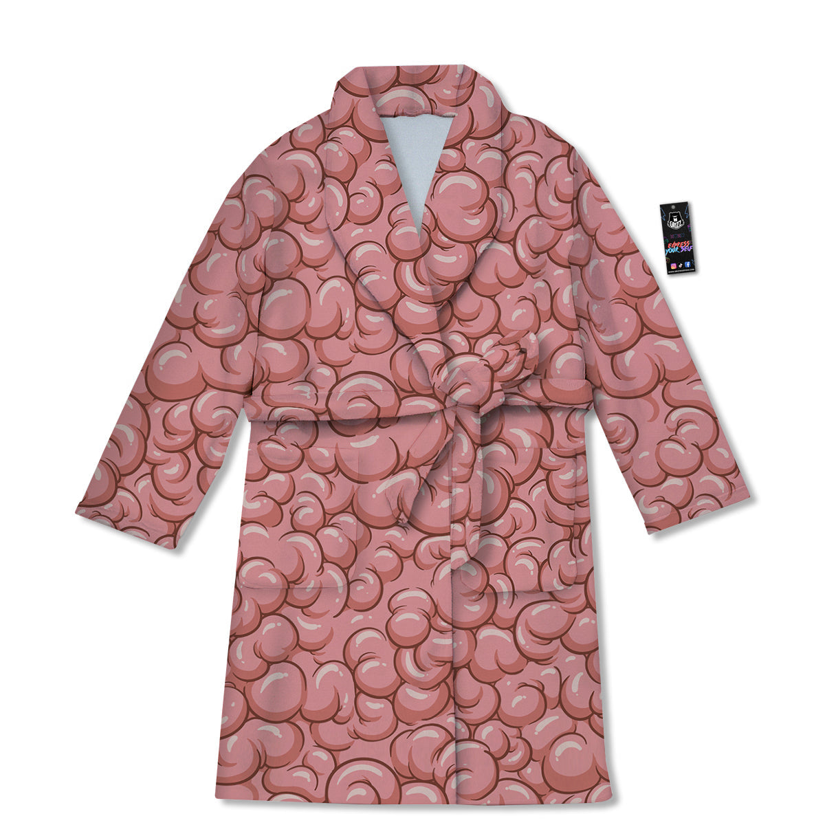 Cartoon Pink Brain Print Pattern Bathrobe-grizzshop
