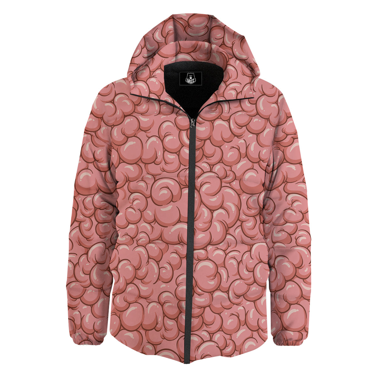 Cartoon Pink Brain Print Pattern Down Jacket-grizzshop