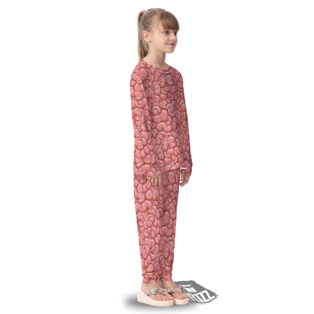 Cartoon Pink Brain Print Pattern Kid's Pajamas-grizzshop