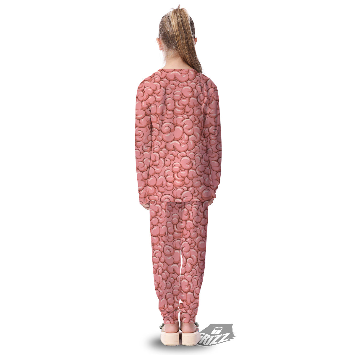 Cartoon Pink Brain Print Pattern Kid's Pajamas-grizzshop