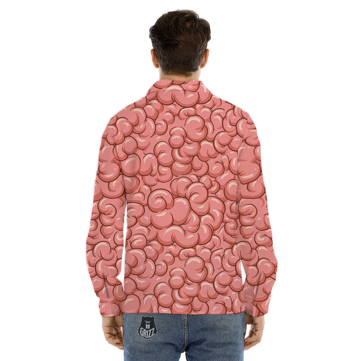 Cartoon Pink Brain Print Pattern Men's Dress Shirts-grizzshop