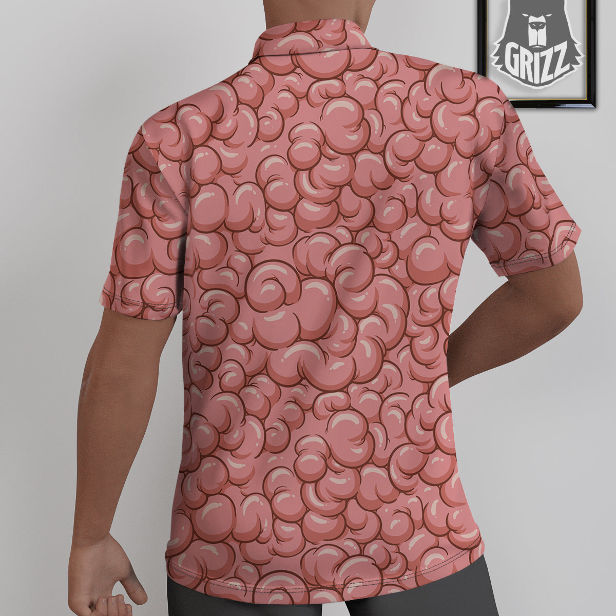 Cartoon Pink Brain Print Pattern Untucked Shirts-grizzshop