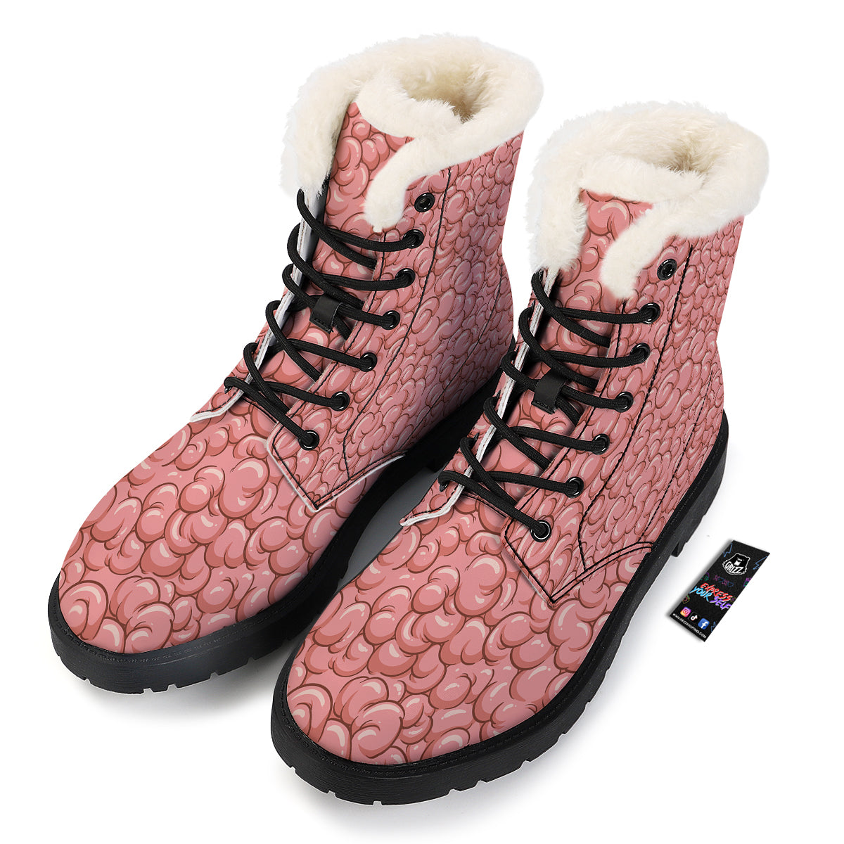 Cartoon Pink Brain Print Pattern Winter Boots-grizzshop