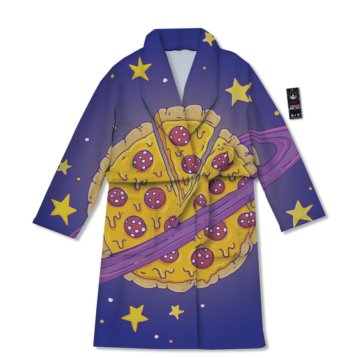 Cartoon Pizza Planet Print Bathrobe-grizzshop
