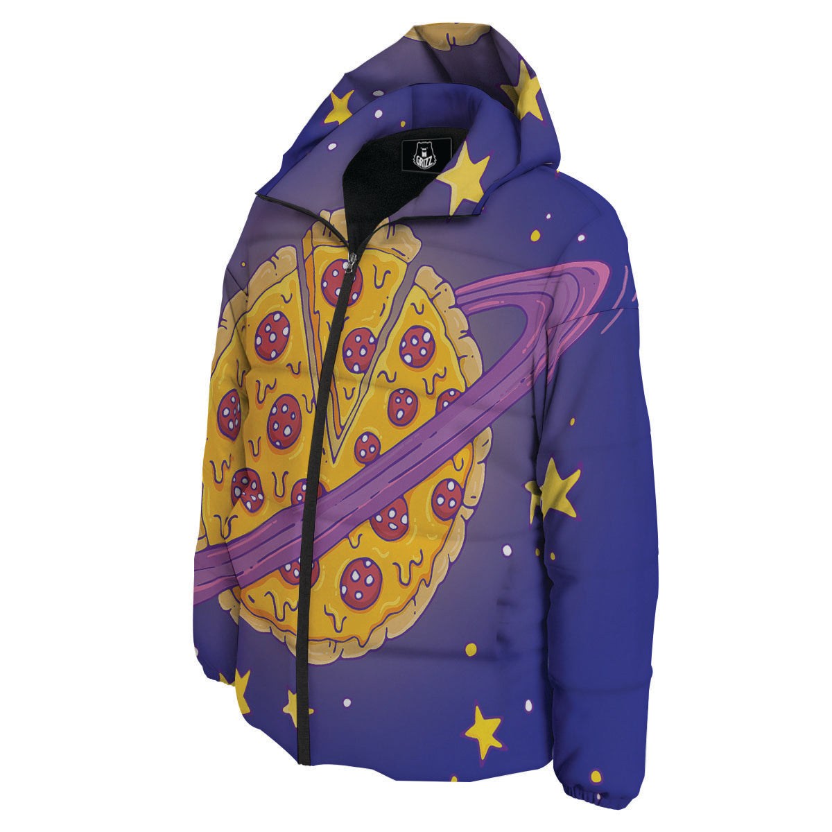 Cartoon Pizza Planet Print Down Jacket-grizzshop