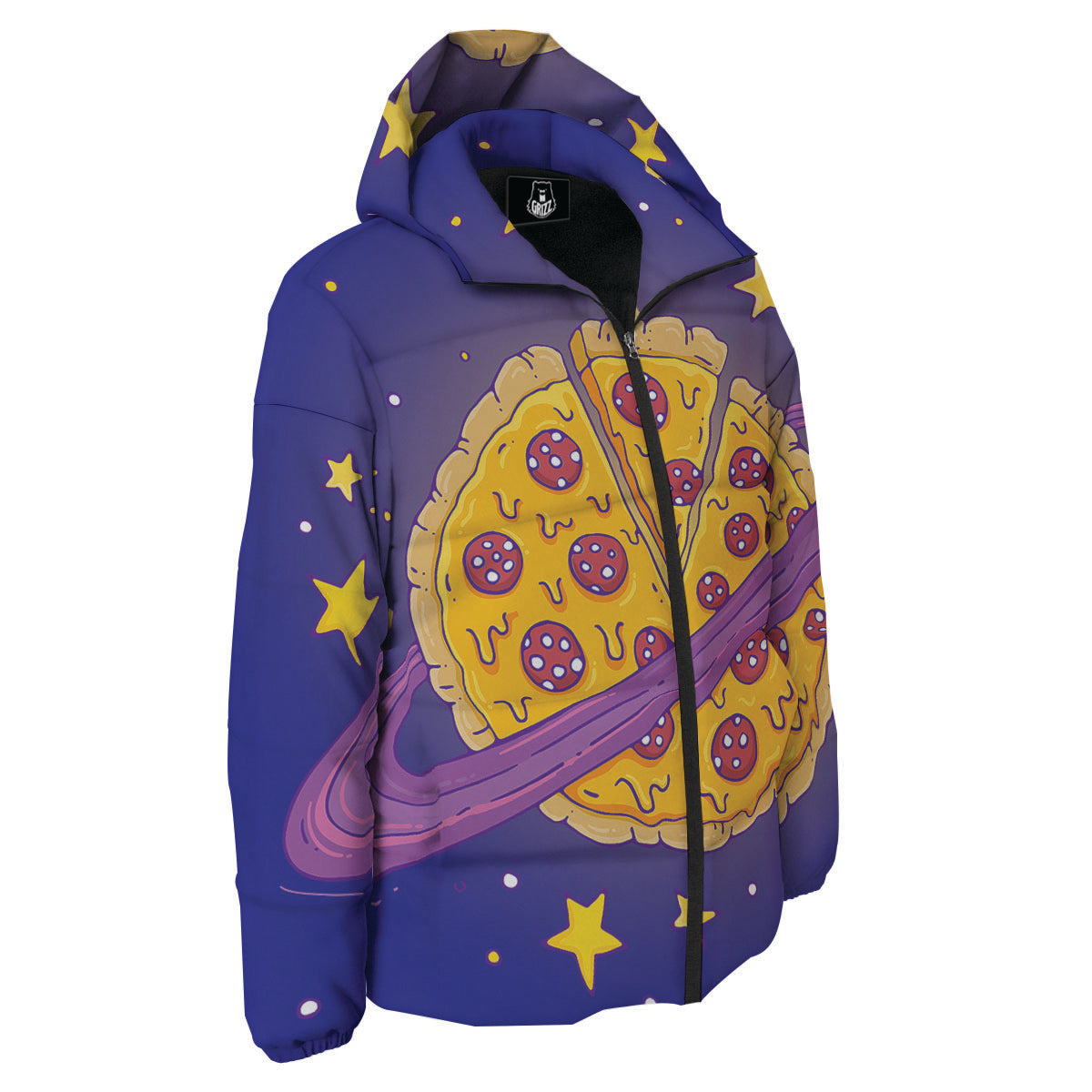 Cartoon Pizza Planet Print Down Jacket-grizzshop