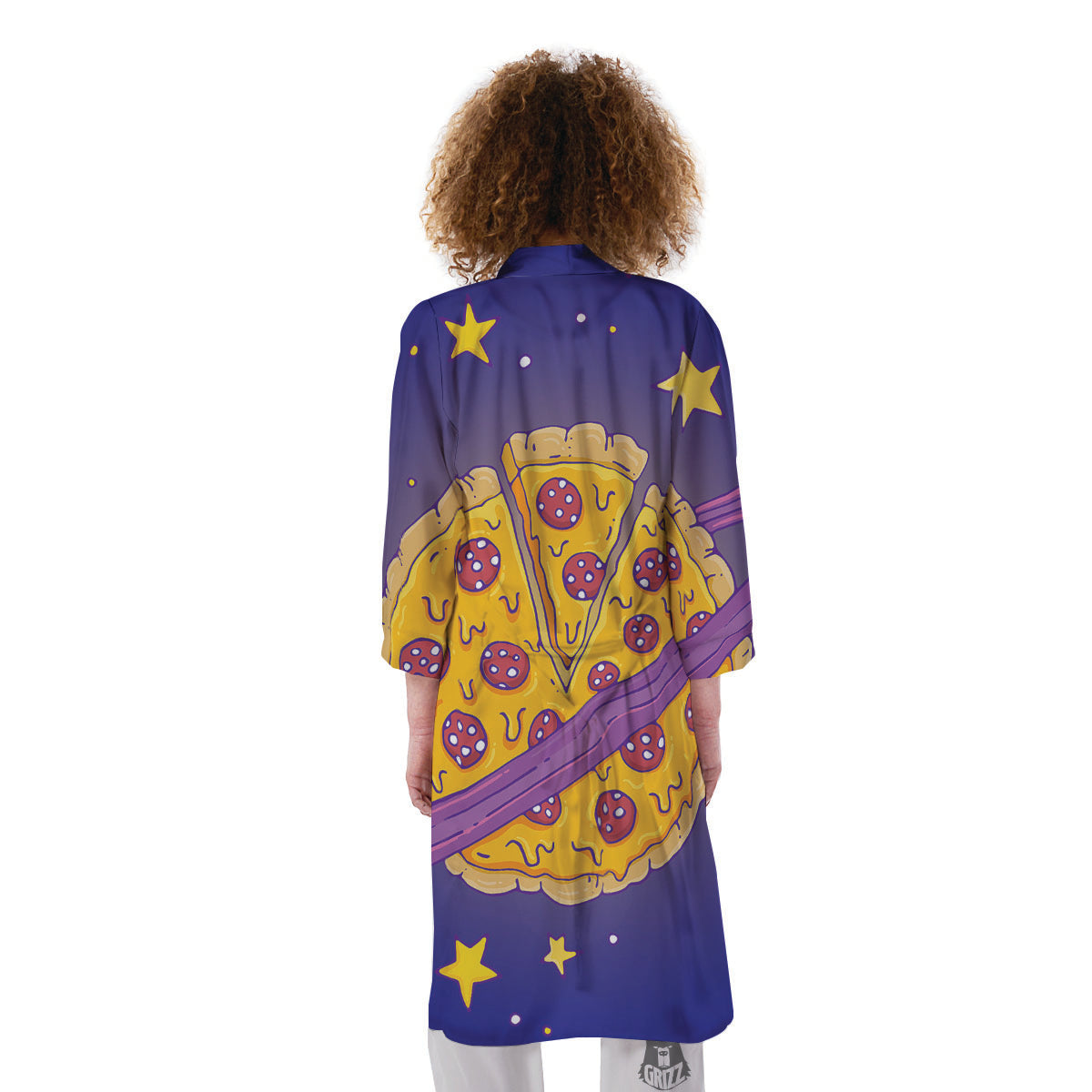 Cartoon Pizza Planet Print Kimono-grizzshop