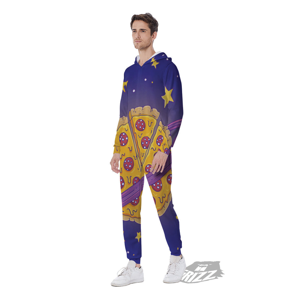 Cartoon Pizza Planet Print Men's Jumpsuit-grizzshop