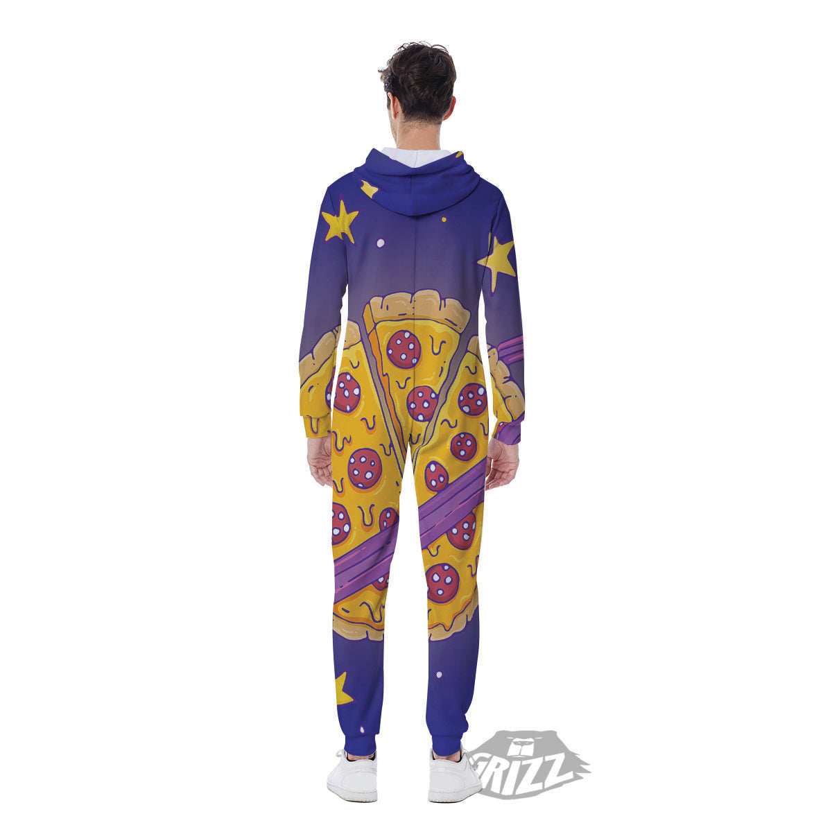 Cartoon Pizza Planet Print Men's Jumpsuit-grizzshop